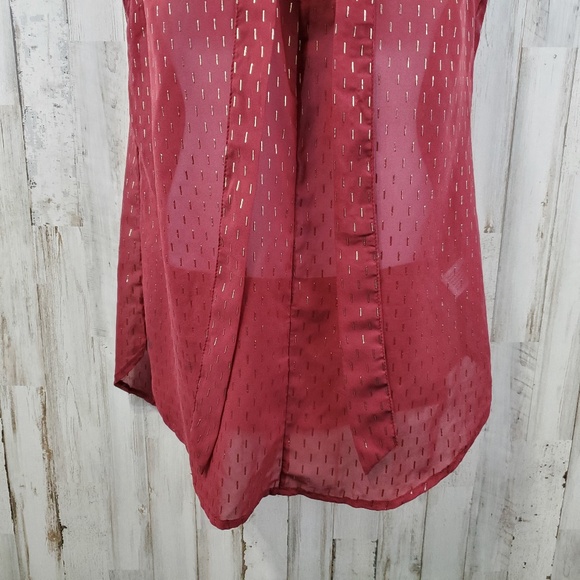 5/$25 Merona Womens Top S Red Gold Sleeveless Semi Sheer Tie Neck Career U1 - Picture 4 of 6